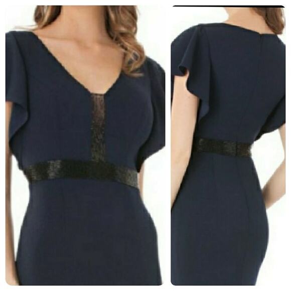 Beaded Flutter Sleeve Gown CARMEN MARC VALVO - Picture 2 of 10